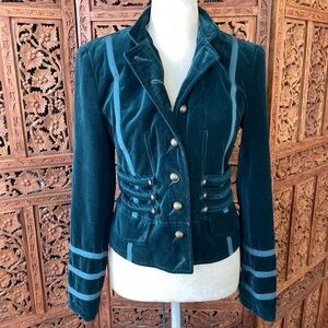 Vintage Y2K Teal Velvet Military-Style Women's Jacket